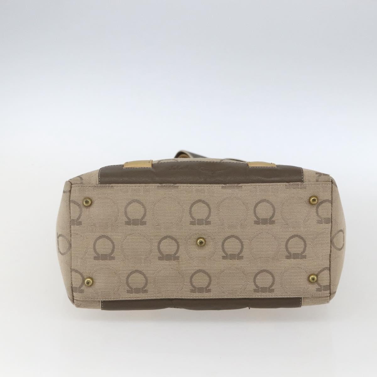Salvatore Ferragamo Gancini Canvas Beige Canvas Handbag (Pre-Owned)