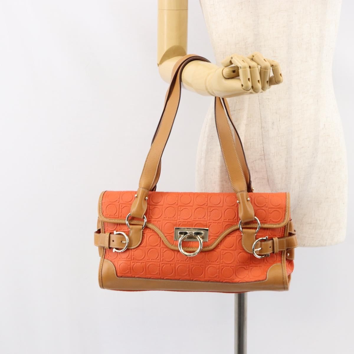 Salvatore Ferragamo Gancini Canvas Orange Pvc Shoulder Bag Bag (Pre-Owned)