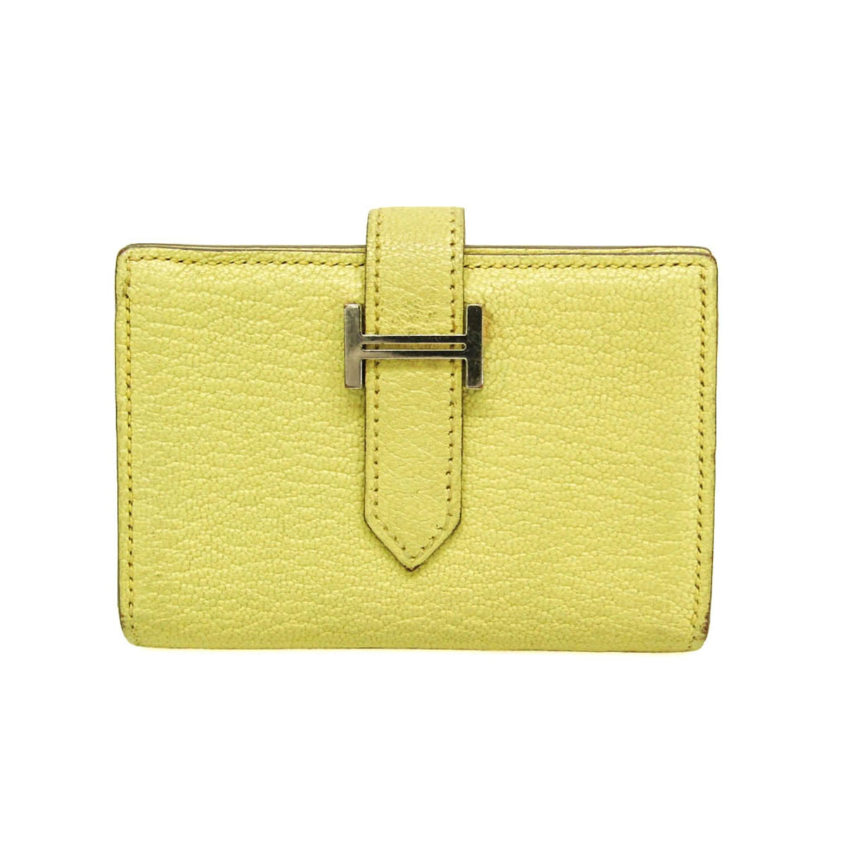 Hermes Bearn Chevre Mysore Yellow Leather Wallets Accessory (Pre-Owned)
