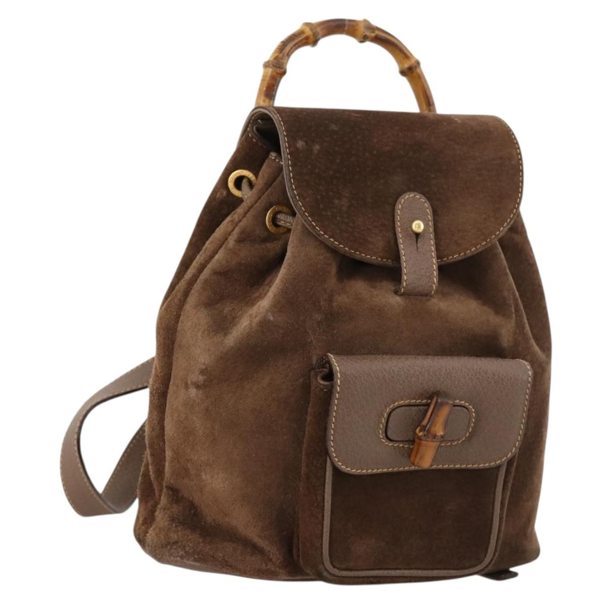 Gucci Gucci Bamboo Daim Brown Suede Backpack Bag (Pre-Owned)