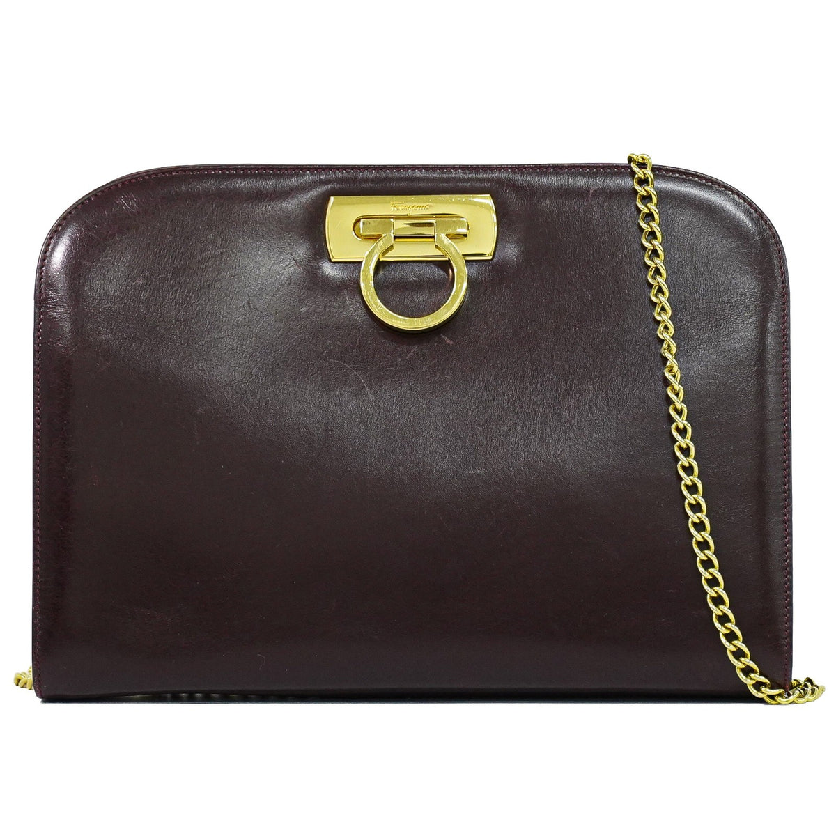 Salvatore Ferragamo Vintage Gancini Chain Leather Burgundy Leather Shoulder Bag Bag (Pre-Owned)