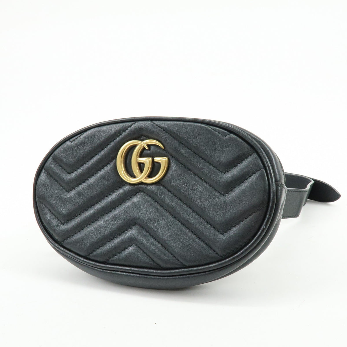 Gucci Gg Marmont Belt Matelasse Leather Black Leather Handbag (Pre-Owned)