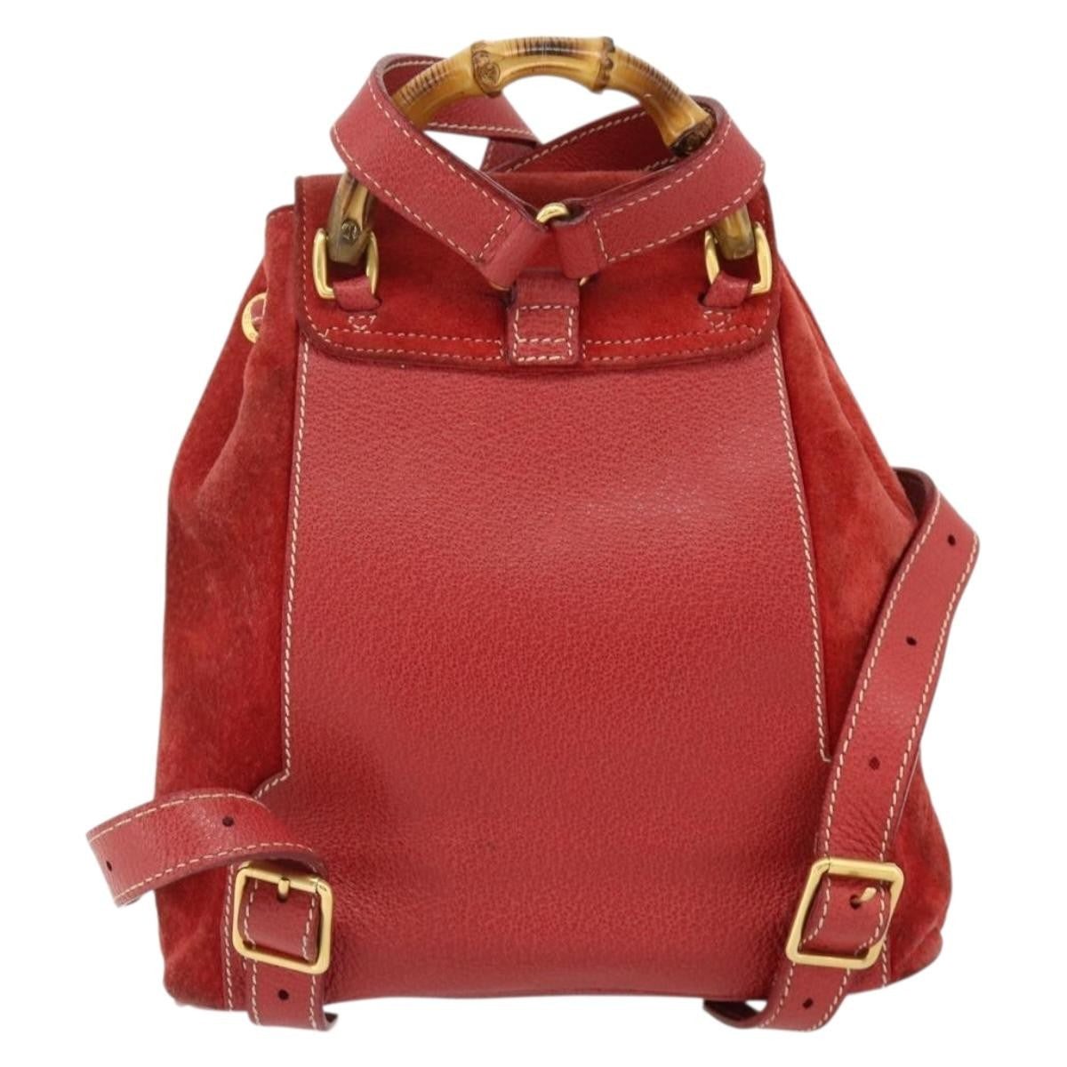 Gucci Gucci Bamboo Daim Red Suede Backpack Bag (Pre-Owned)