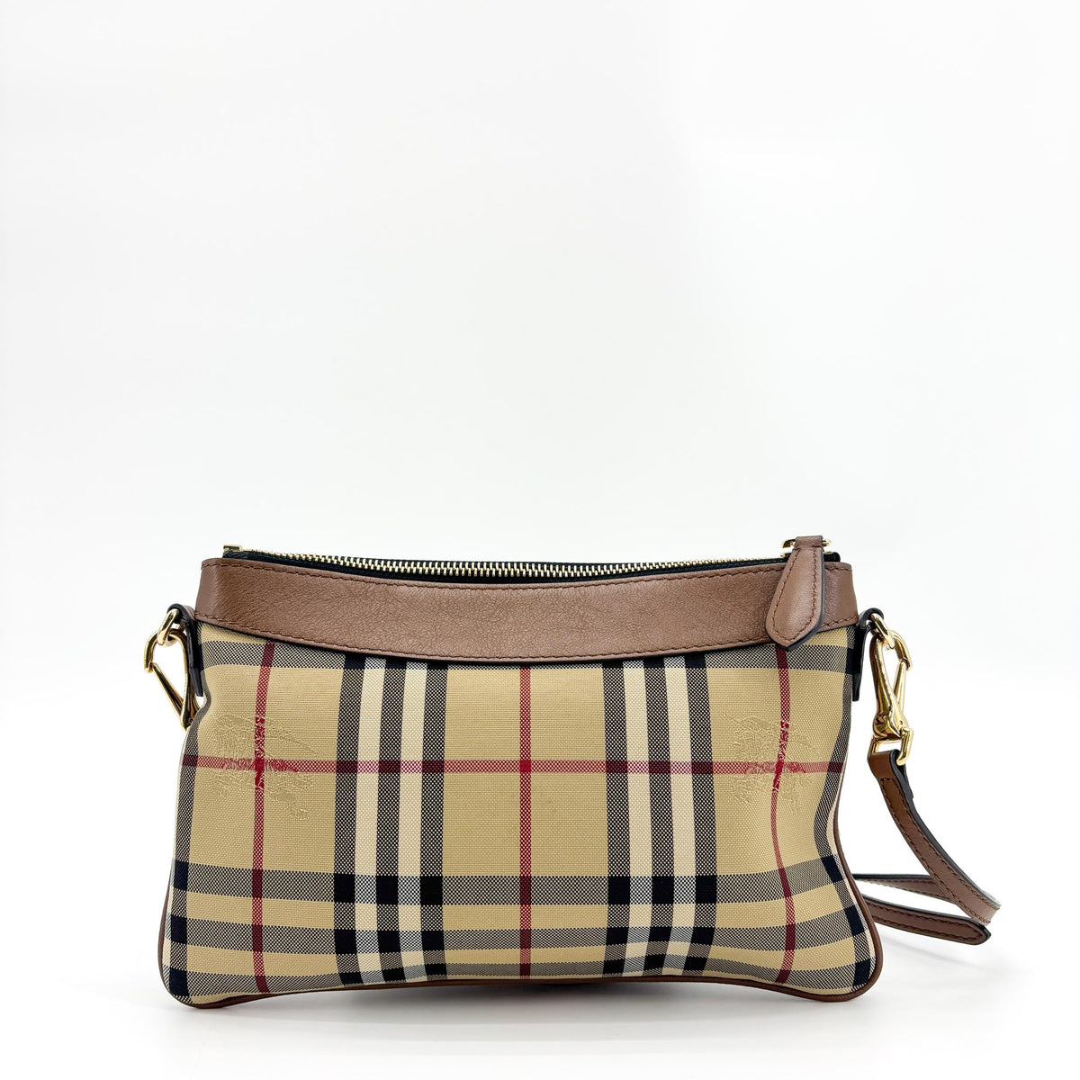 Burberry Peyton Crossbody Clutch Haymarket Coated Canvas Brown Canvas Crossbody Bag Bag (Pre-Owned)