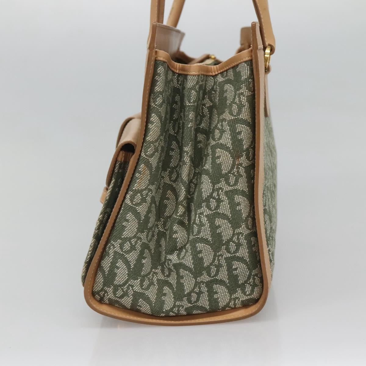 Christian Dior Vintage Trotter Double Pocket Tote Diorissimo Canvas Khaki Canvas Bag (Pre-Owned)