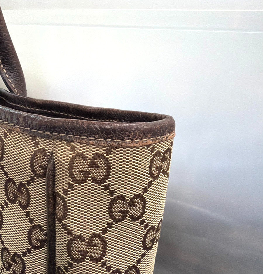 Gucci Princy Tote Gg Canvas And Leather Brown Canvas Tote Bag Bag (Pre-Owned)