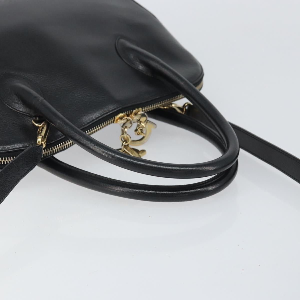 Salvatore Ferragamo Gancini Leather Black Leather Shoulder Bag Bag (Pre-Owned)