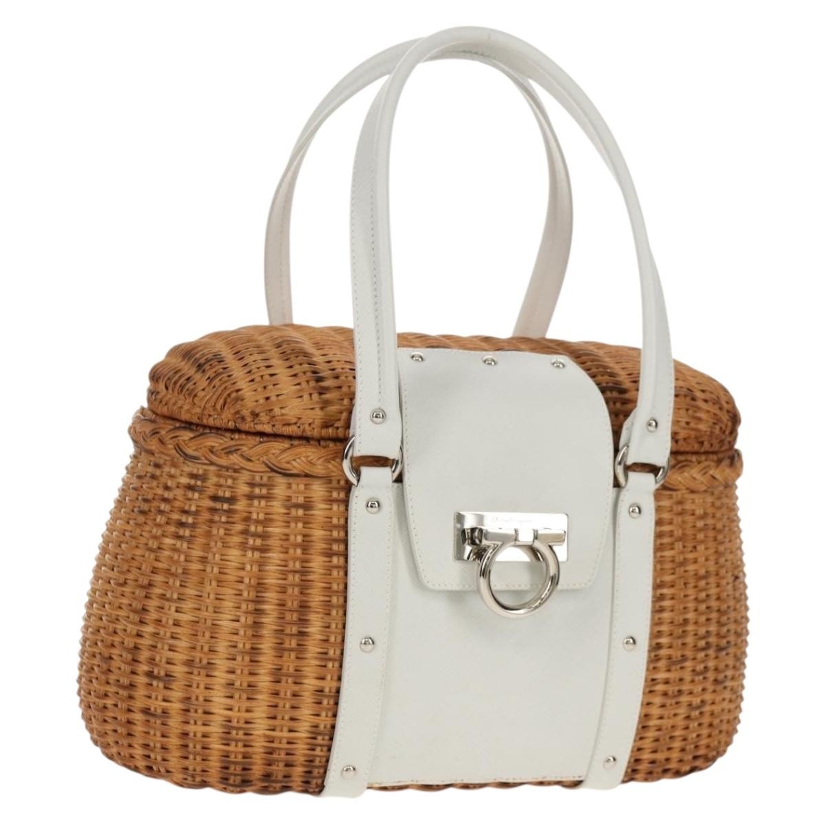 Salvatore Ferragamo Basket Gancini Leather And Wicker Beige Wicker Handbag (Pre-Owned)