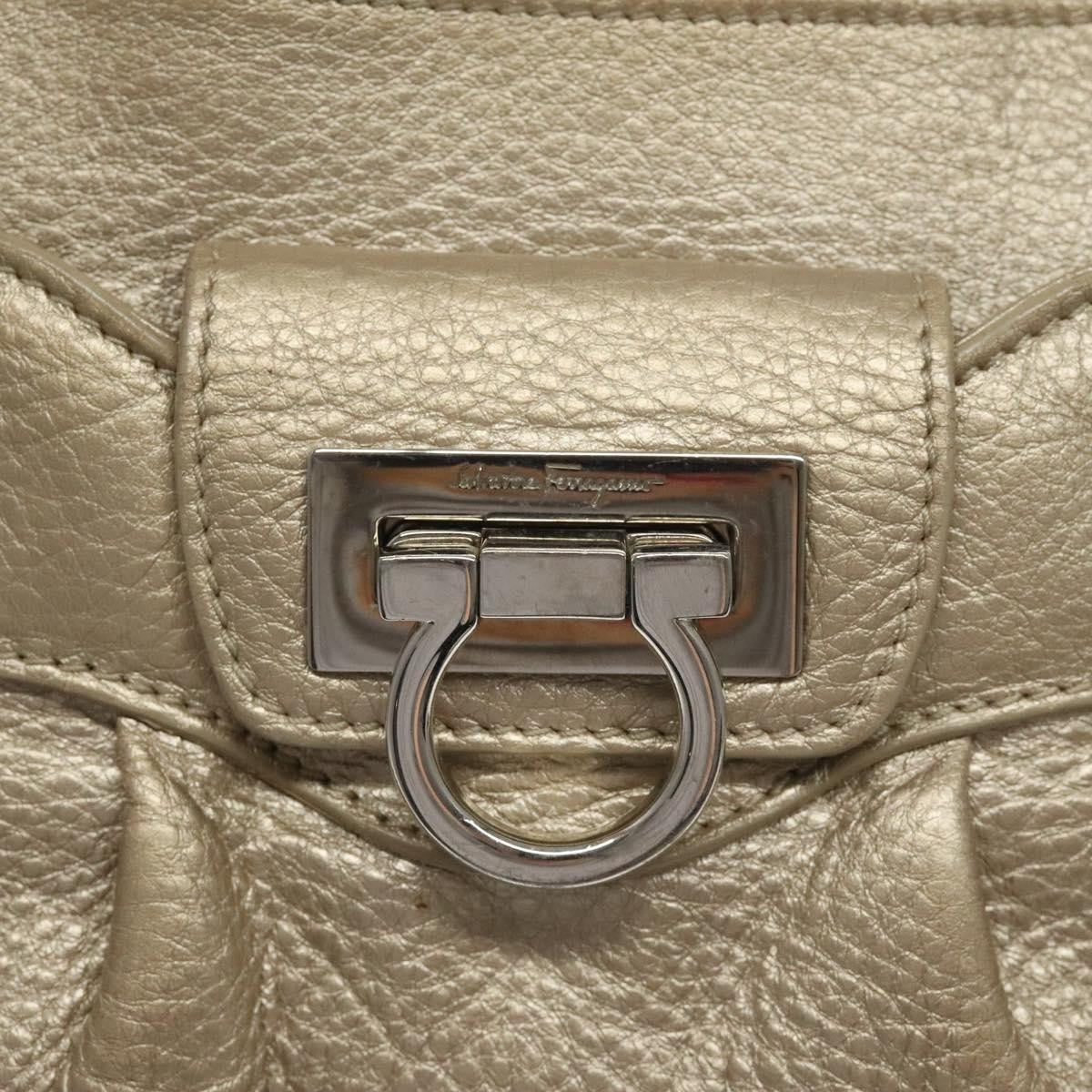 Salvatore Ferragamo Gancini Zip Tote Leather Gold Leather Handbag (Pre-Owned)