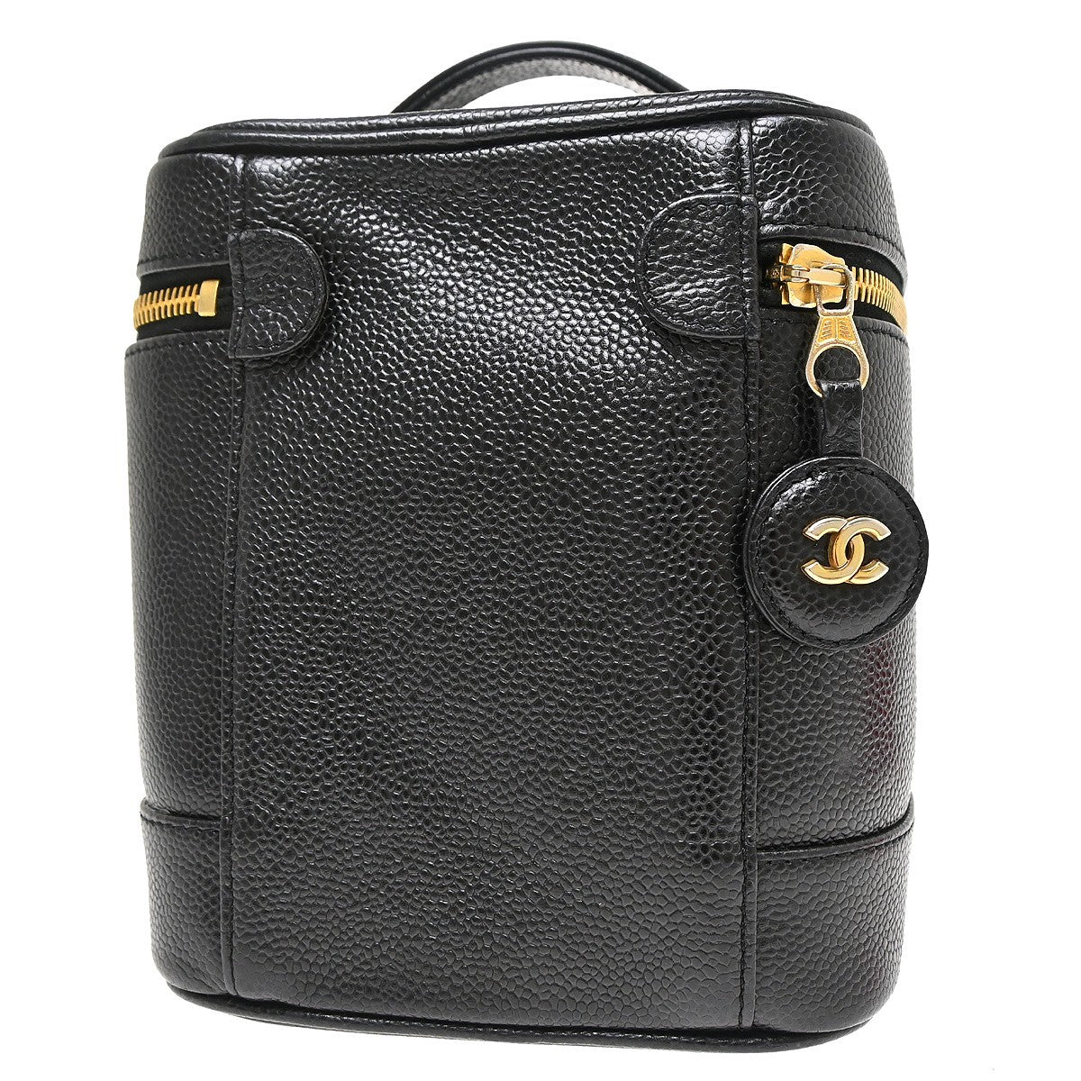 Chanel Vintage Timeless Cosmetic Case Caviar Black Leather Handbag (Pre-Owned)