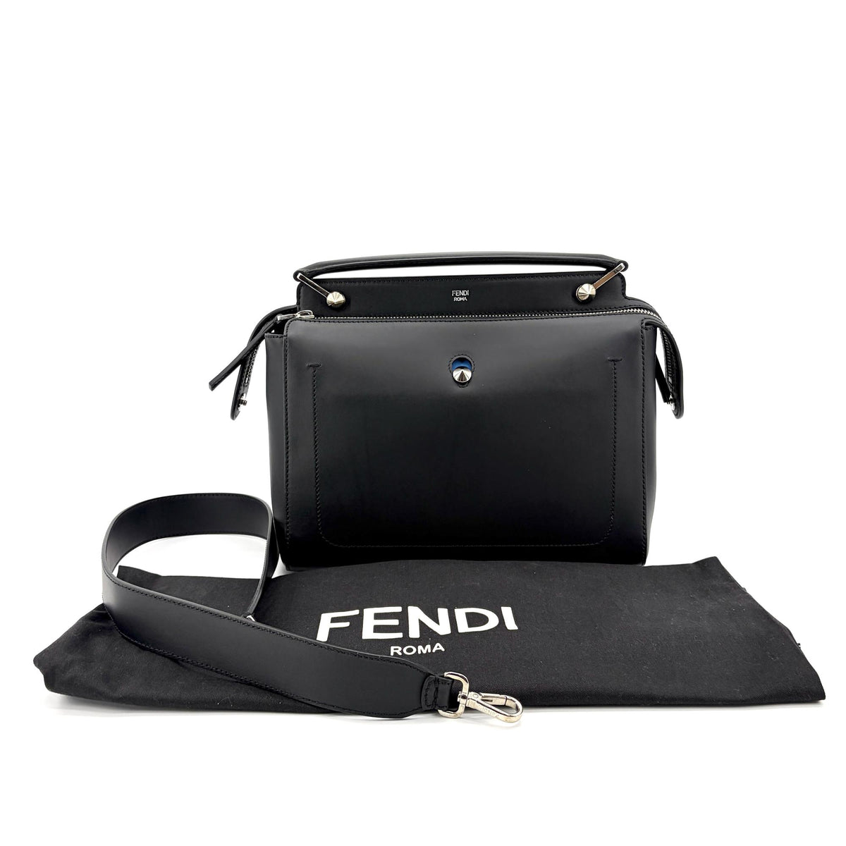 Fendi Dotcom Convertible Satchel Leather Black Calfskin Handbag (Pre-Owned)