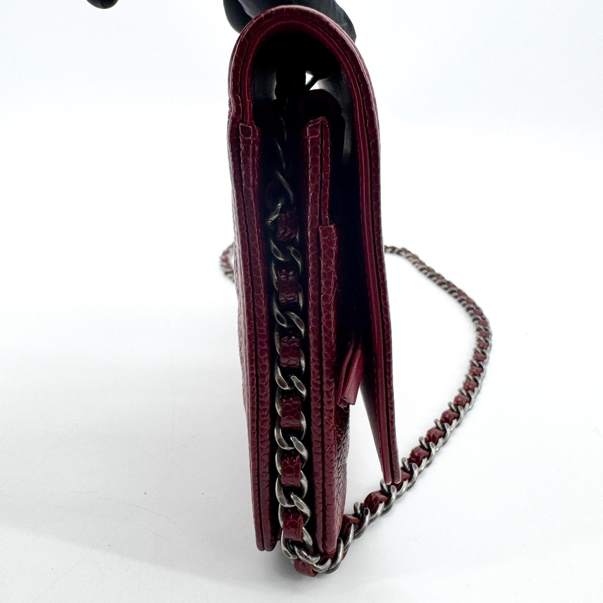 Chanel Boy Wallet On Short Chain Quilted Lambskin Burgundy Leather Crossbody Bag Bag (Pre-Owned)