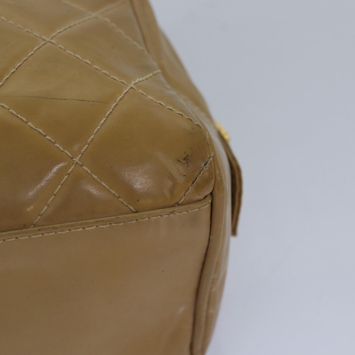 Chanel Square Stitch Toiletry Lambskin Beige Leather Clutche & Pouche Bag (Pre-Owned)