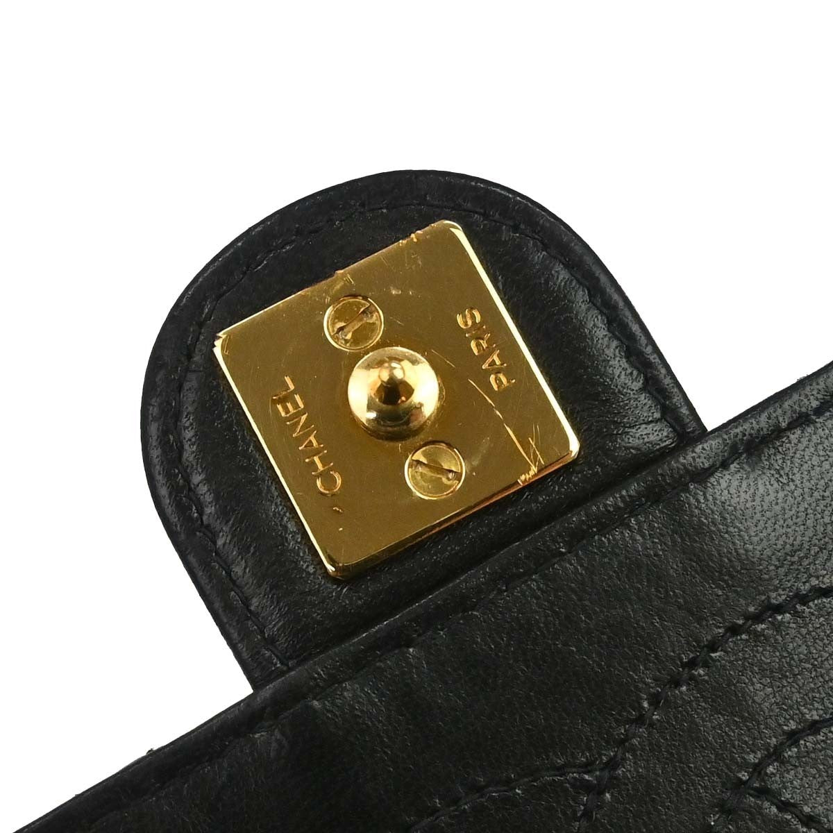 Chanel Vintage Classic Flap Quilted Lambskin Black Leather Shoulder Bag Bag (Pre-Owned)