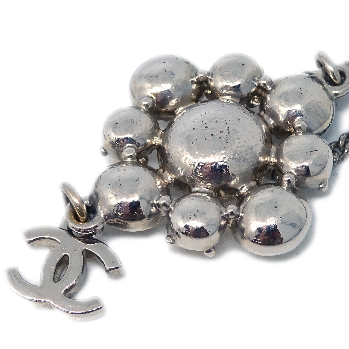 Chanel Cc Cluster Drop Pendant Metal With Crystals Silver Silver_Plated Necklace Jewelry (Pre-Owned)