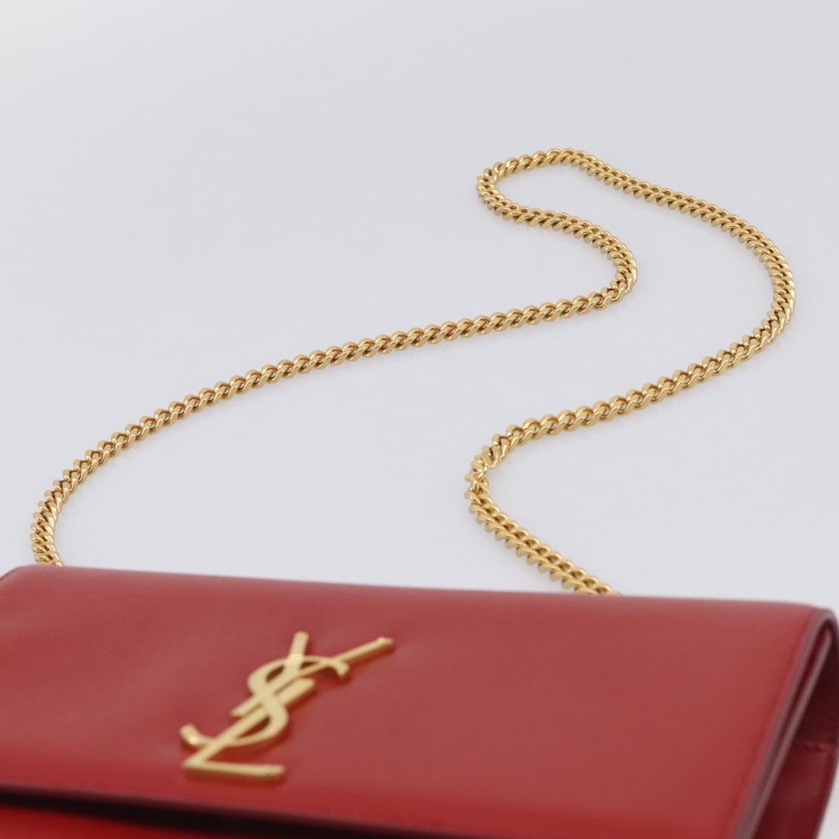 Saint Laurent Classic Monogram Flap Chain Leather Red Leather Crossbody Bag Bag (Pre-Owned)