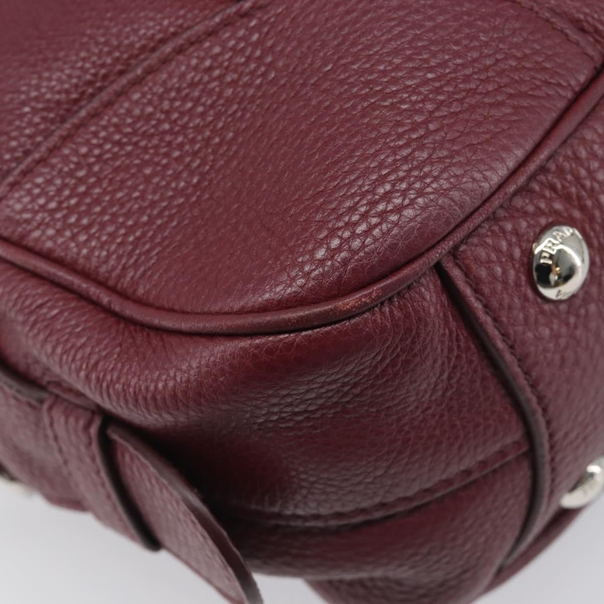 Prada Front Pocket Pushlock Convertible Boston Vitello Daino Burgundy Leather Handbag (Pre-Owned)