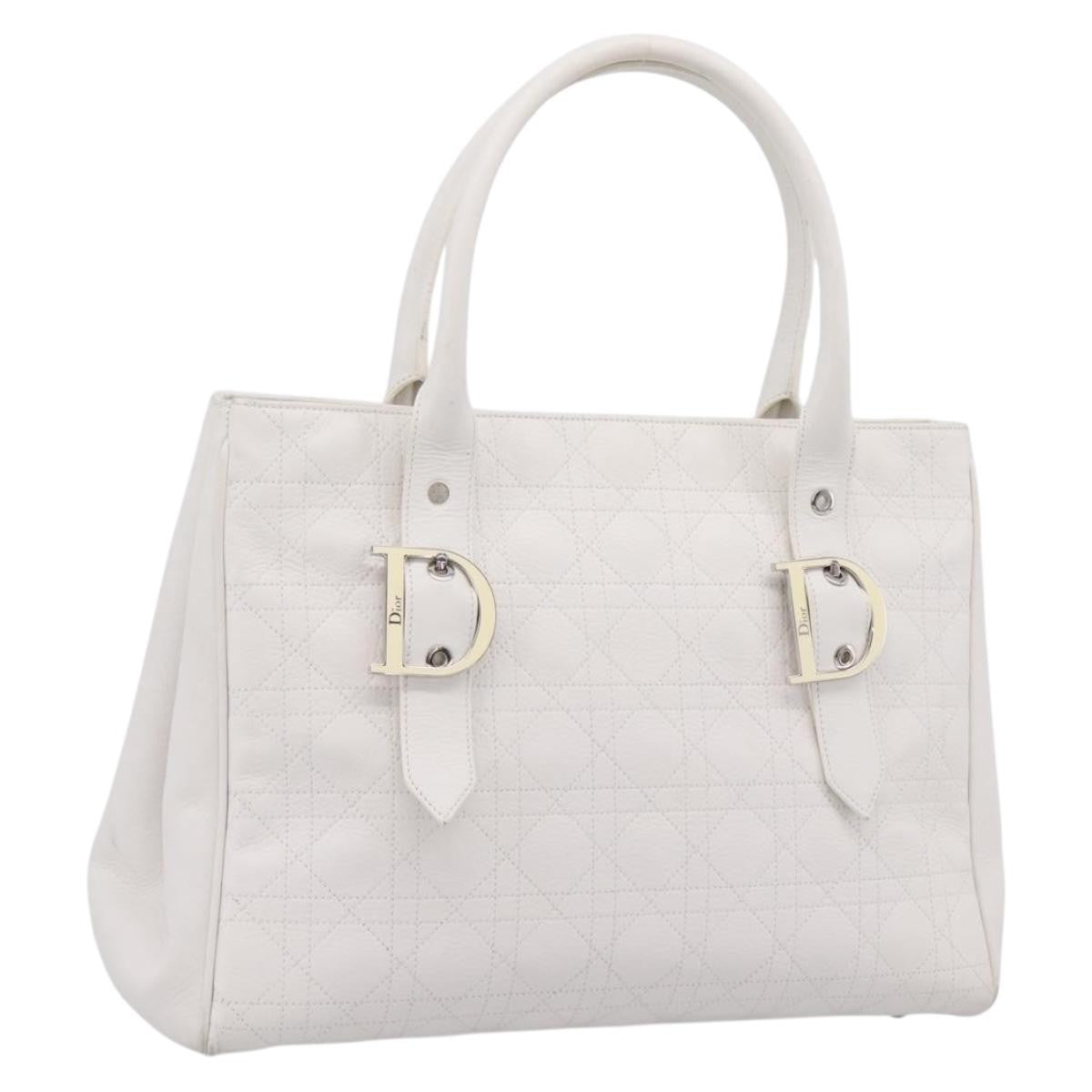 Christian Dior D Buckle Tote Cannage Stitch Leather White Leather Tote Bag Bag (Pre-Owned)