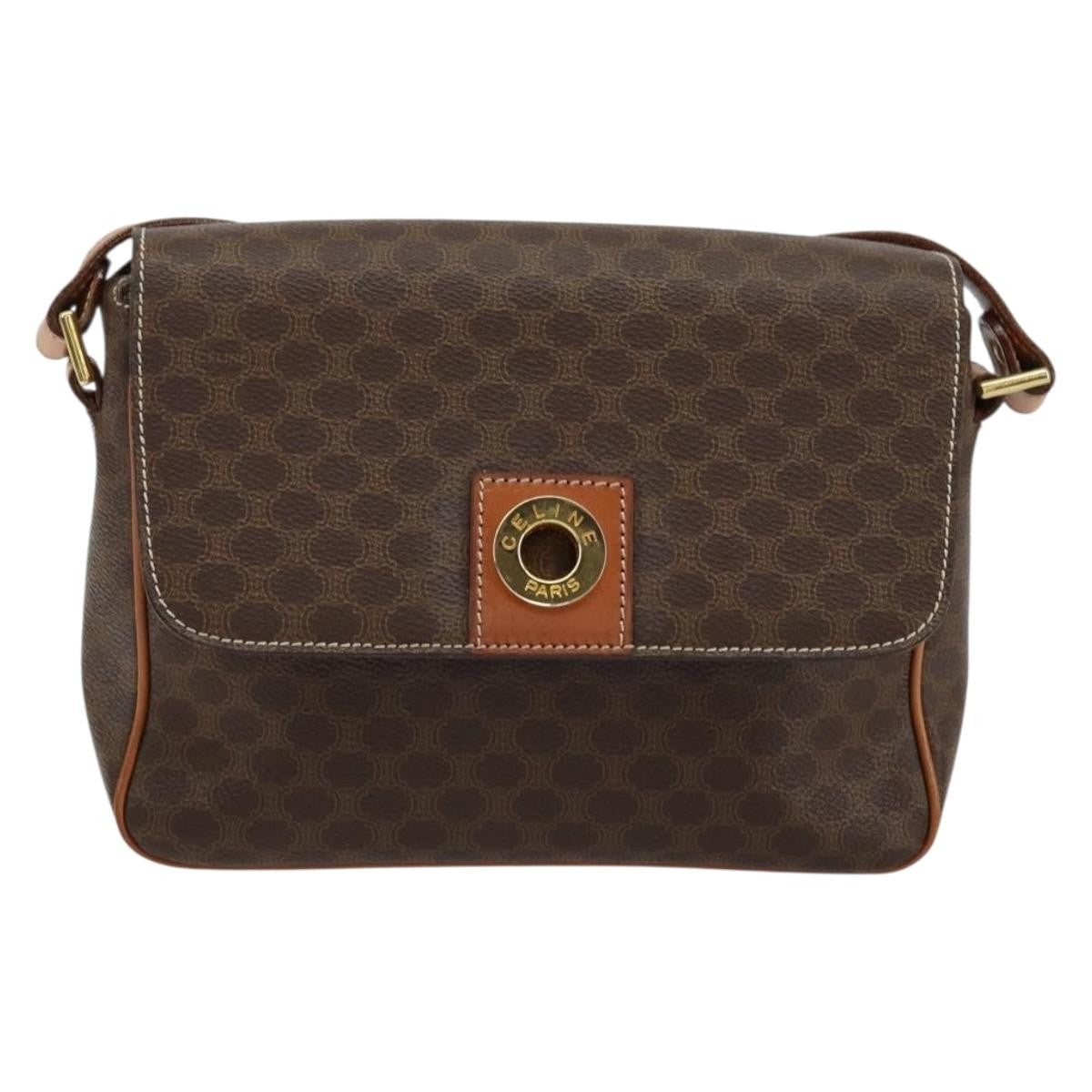 Celine Vintage Macadam Circle Logo Canvas And Leather Brown Canvas Shoulder Bag Bag (Pre-Owned)