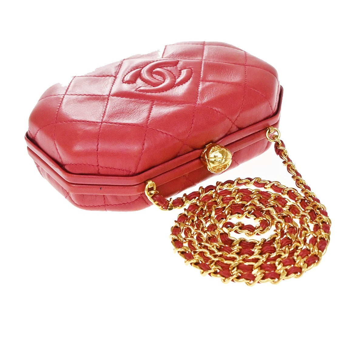 Chanel Vintage Chain Frame Quilted Lambskin Red Leather Handbag (Pre-Owned)