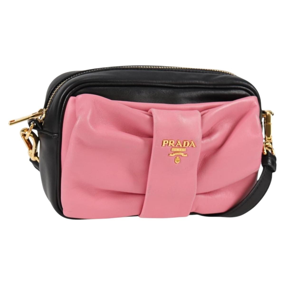 Prada Bow Camera Nappa Leather Black Leather Shoulder Bag Bag (Pre-Owned)
