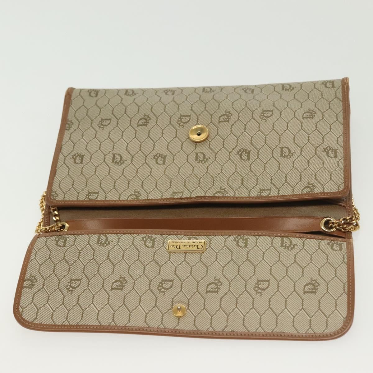 Christian Dior Vintage Honeycomb Chain Canvas Beige Canvas Bag (Pre-Owned)