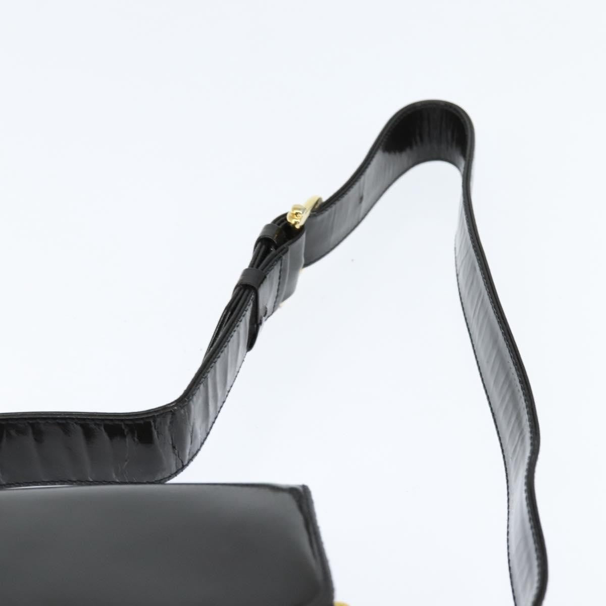 Celine Vintage Carriage Flap Clutch Leather Black Patent_Leather Shoulder Bag Bag (Pre-Owned)