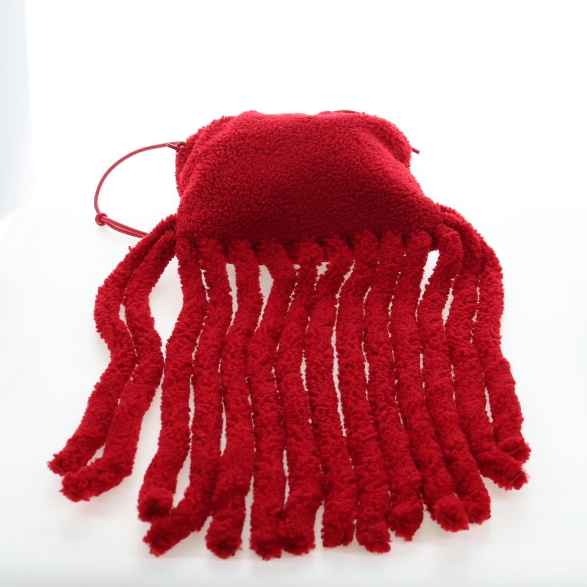 Bottega Veneta The Fringe Leather Red Wool Clutche & Pouche Bag (Pre-Owned)
