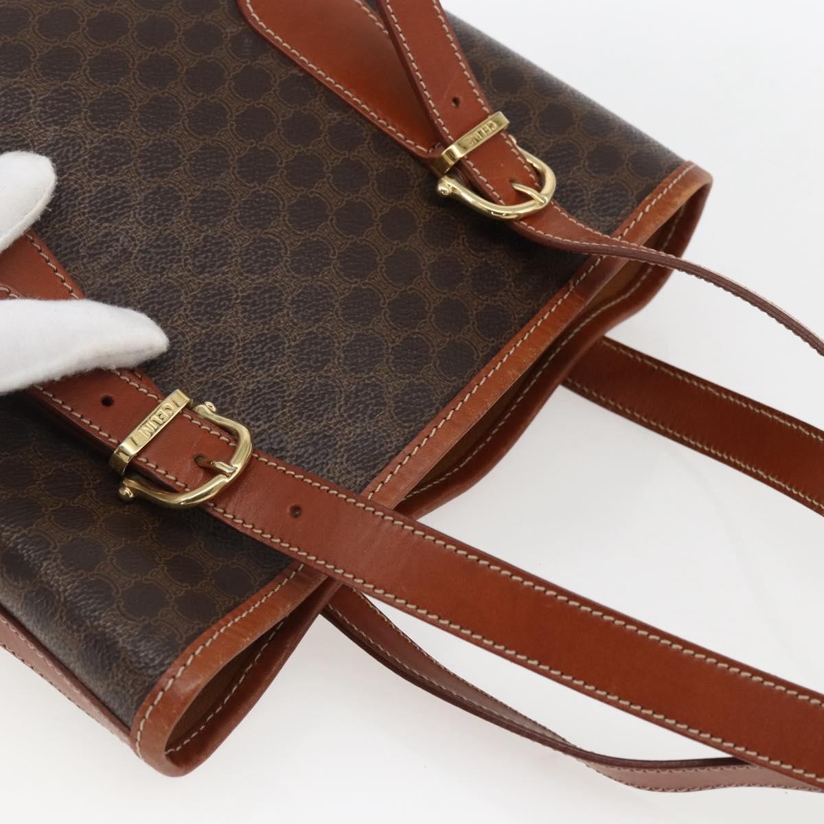 Celine Vintage Macadam Canvas And Leather Brown Canvas Handbag (Pre-Owned)