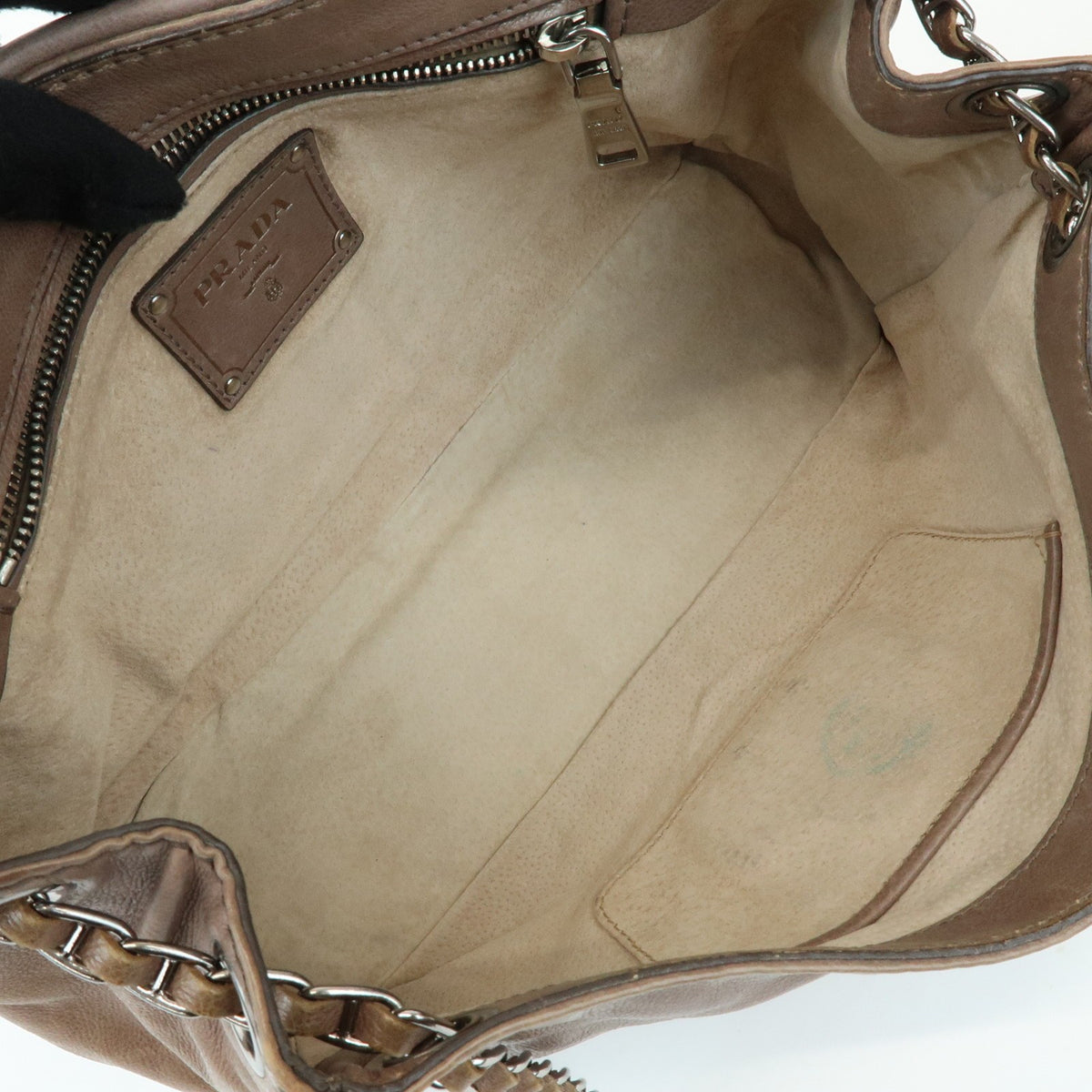 Prada Chain Flap Leather Brown Leather Shoulder Bag Bag (Pre-Owned)