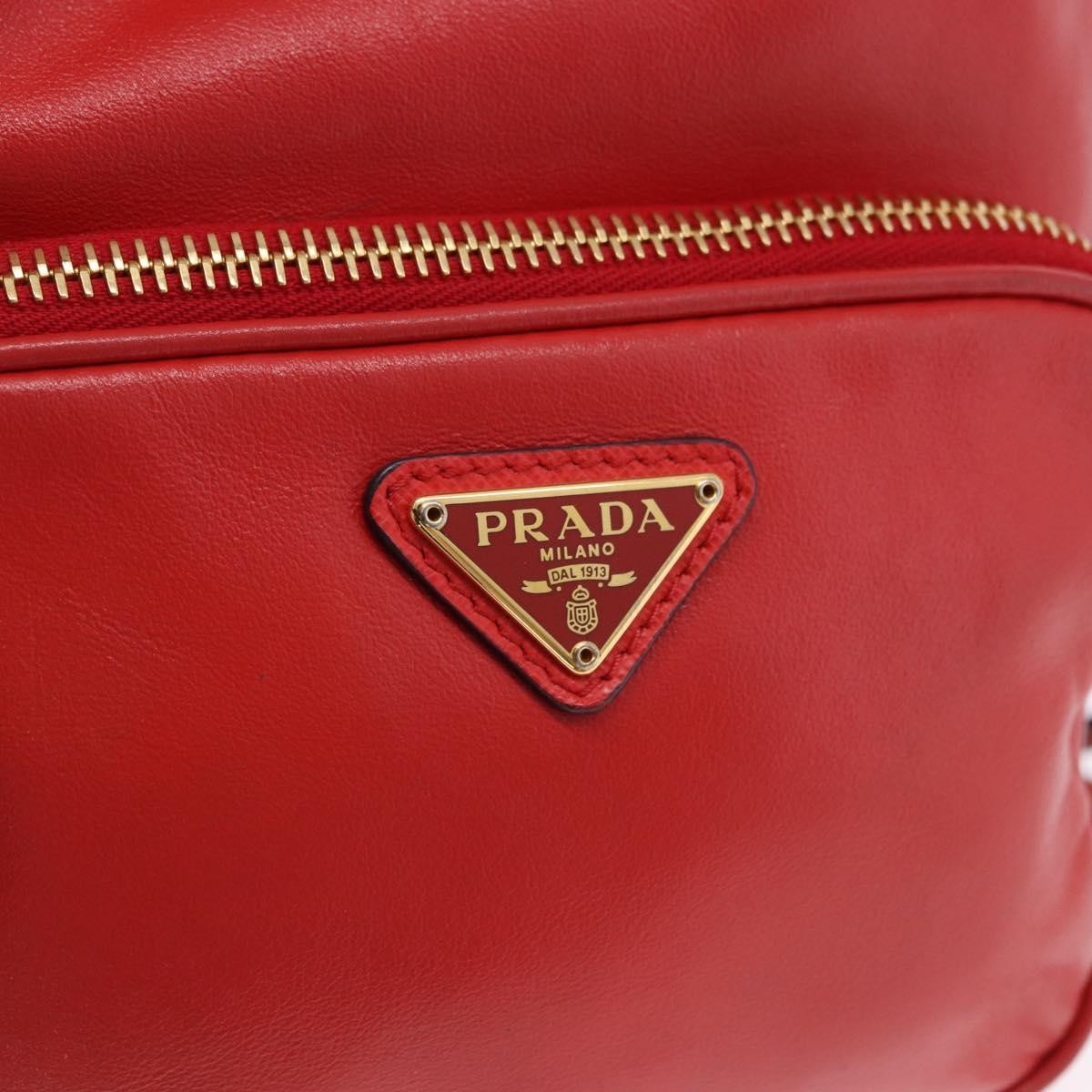Prada Drawstring Pocket Bucket Soft Calf Red Leather Shoulder Bag Bag (Pre-Owned)