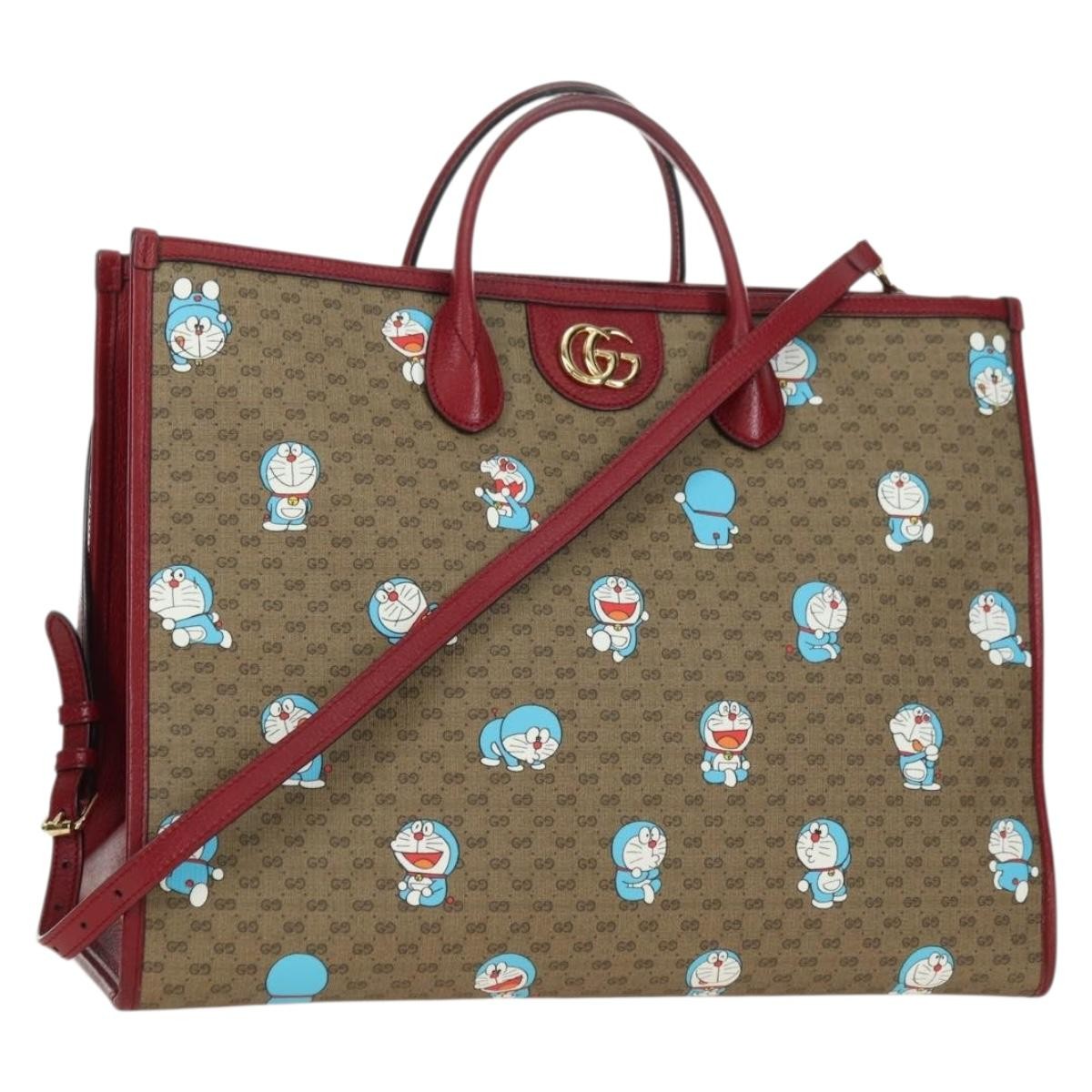 Gucci Doraemon Tote Printed Mini Gg Coated Canvas Beige Canvas Tote Bag Bag (Pre-Owned)