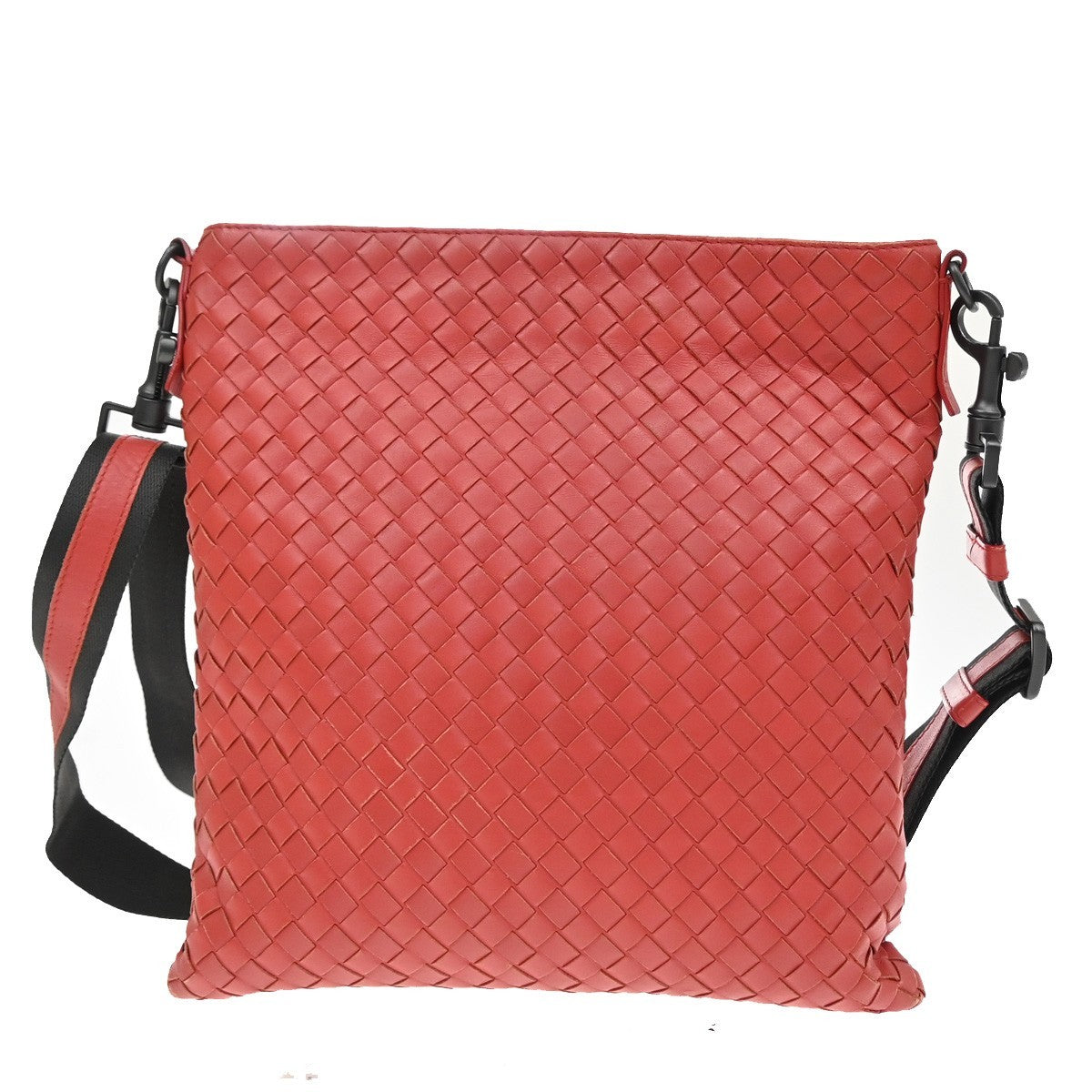 Bottega Veneta Flat Messenger Intrecciato Nappa Red Leather Crossbody Bag Bag (Pre-Owned)