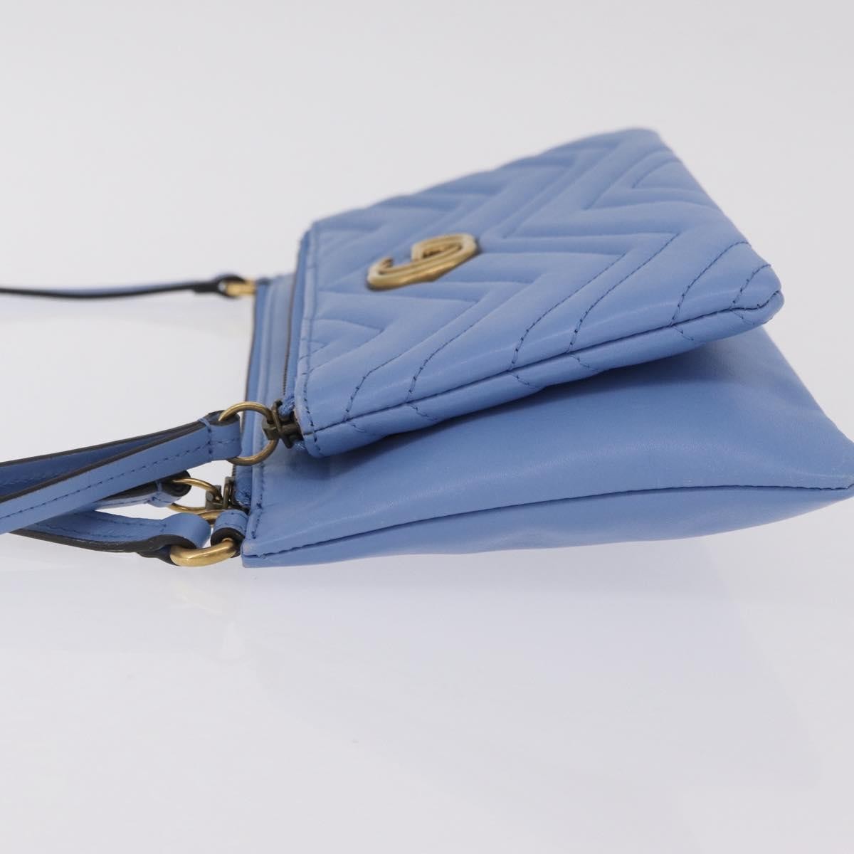 Gucci Gg Marmont Double Matelasse Leather Blue Leather Crossbody Bag Bag (Pre-Owned)