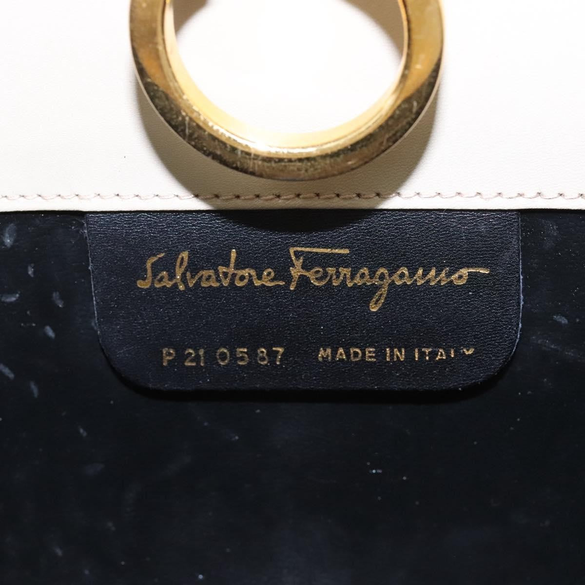 Salvatore Ferragamo Chain Gancini Jacquard With Studded Leather Beige Suede Shoulder Bag Bag (Pre-Owned)