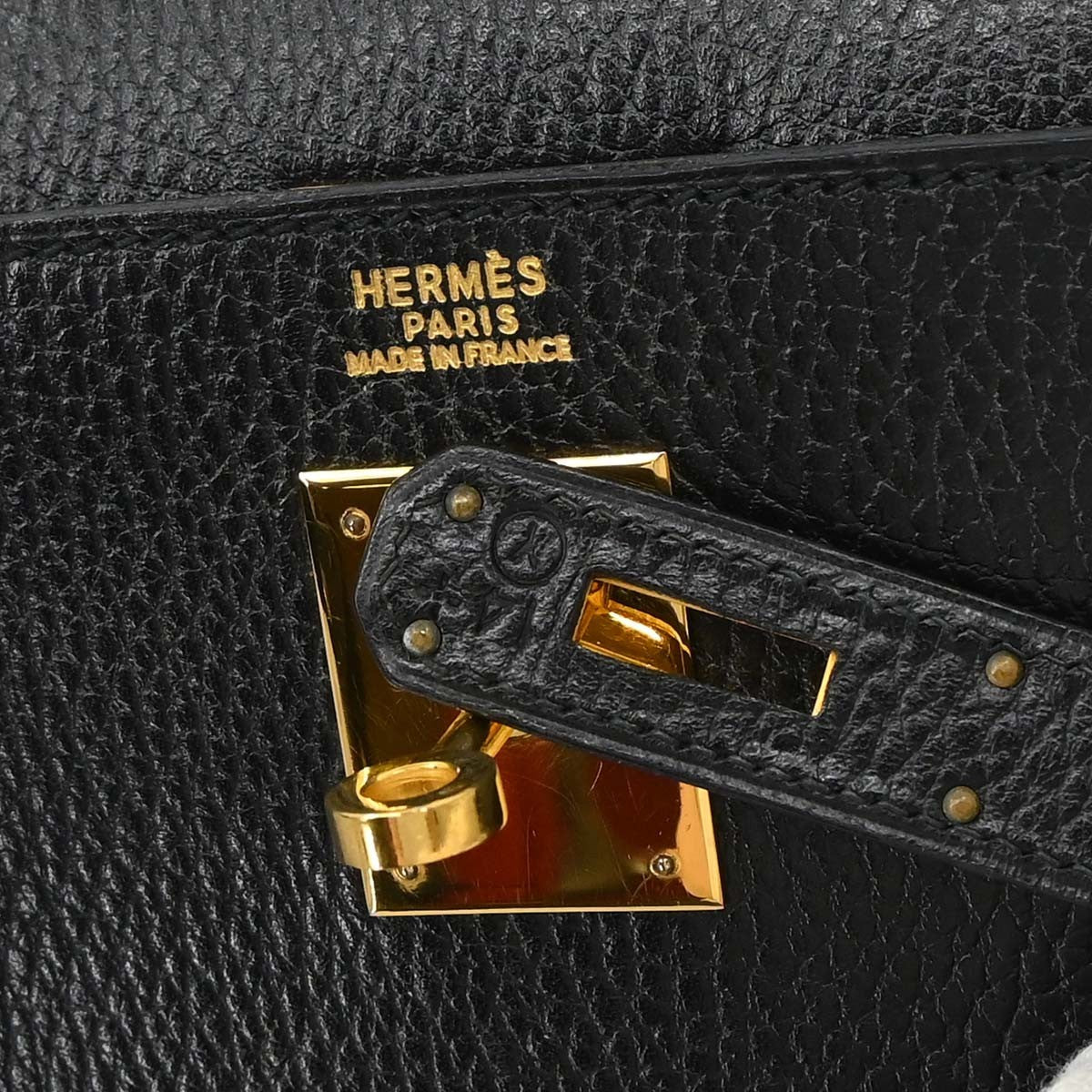 Hermes Kelly Black Ardennes With Gold Hardware Black Leather Handbag (Pre-Owned)