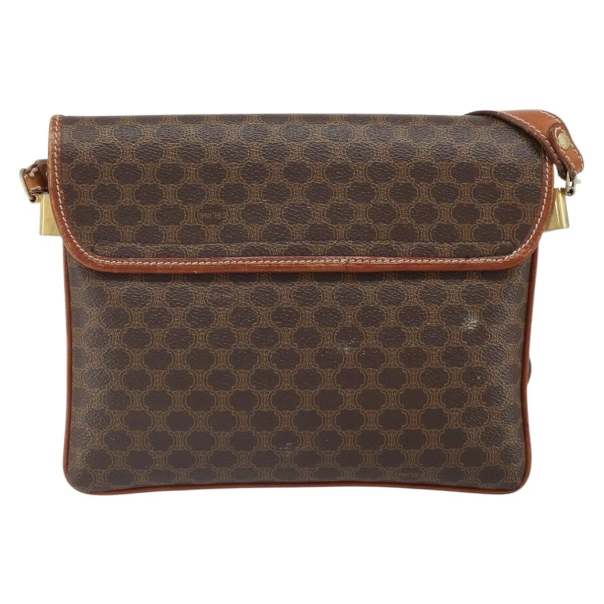 Celine Vintage Macadam Canvas And Leather Brown Canvas Shoulder Bag Bag (Pre-Owned)