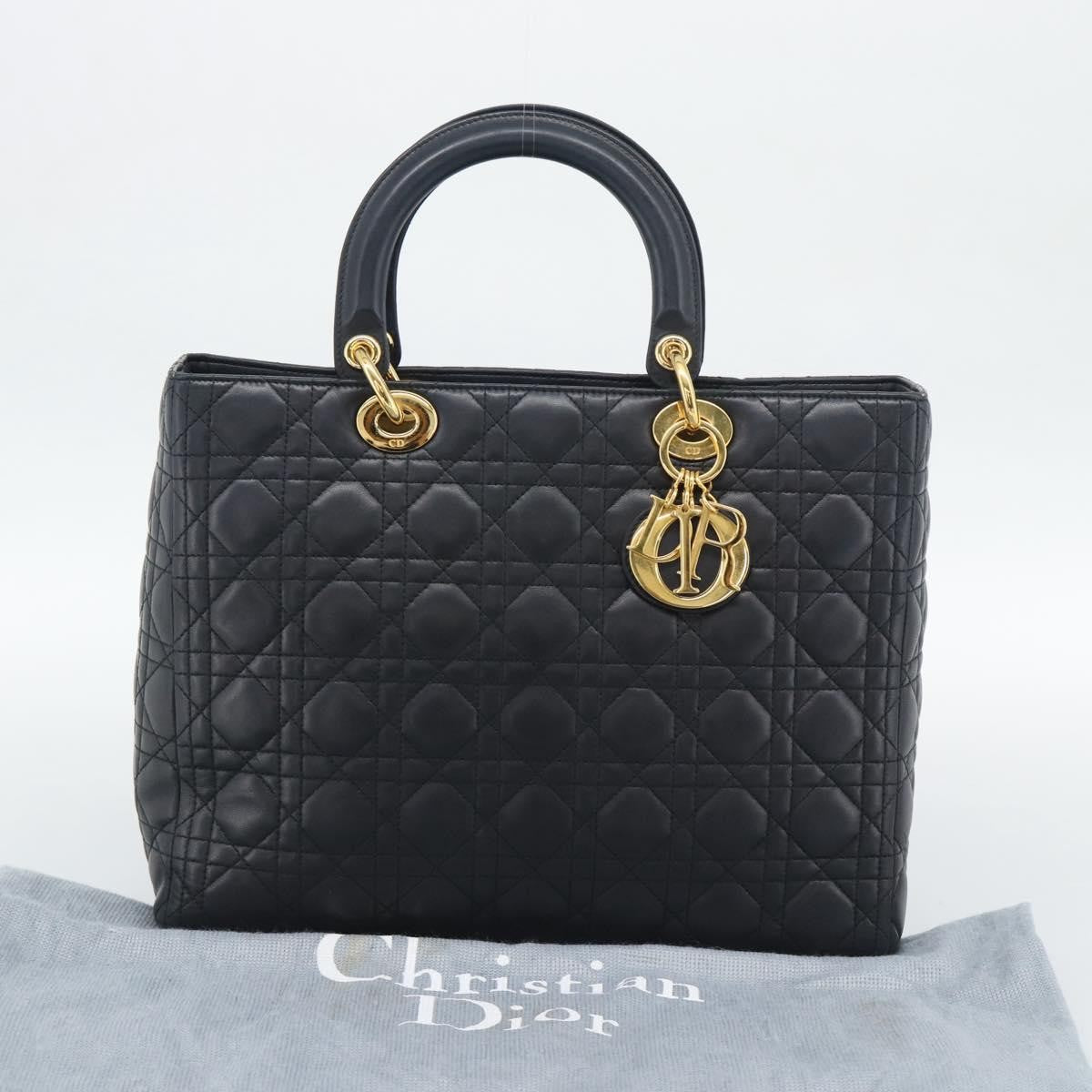 Christian Dior Lady Dior Cannage Quilt Lambskin Black Leather Handbag (Pre-Owned)