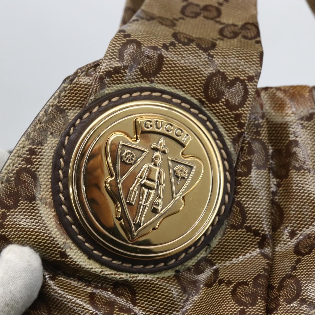 Gucci Hysteria Convertible Top Handle Gg Coated Canvas Beige Canvas Handbag (Pre-Owned)