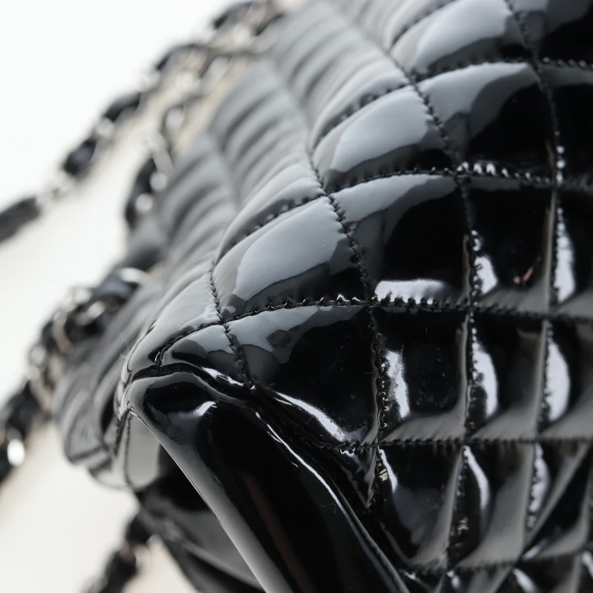 Chanel Just Mademoiselle Quilted Patent Black Patent_Leather Handbag (Pre-Owned)