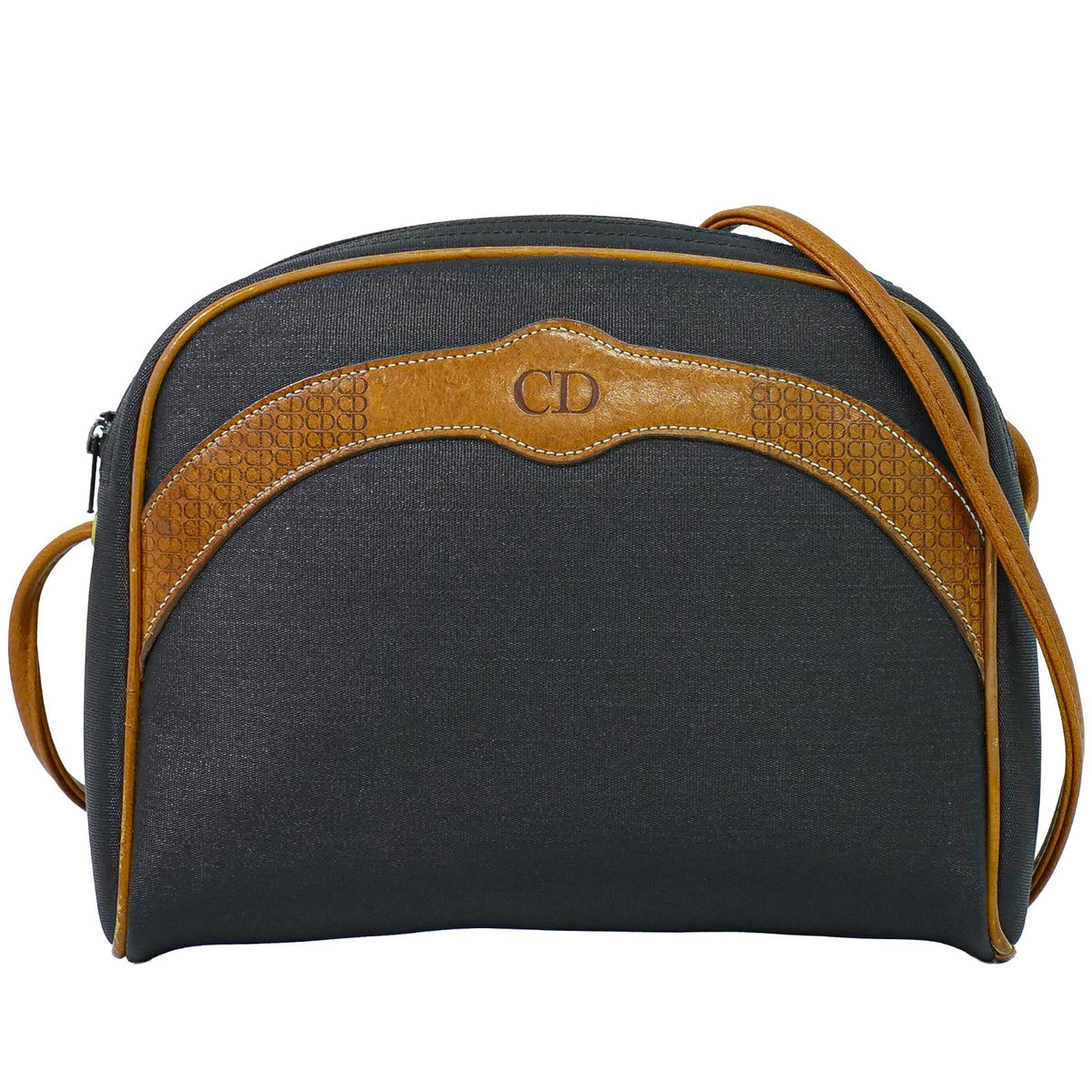 Christian Dior Cd Shoulder Bag Canvas And Leather Navy Canvas Shoulder Bag Bag (Pre-Owned)