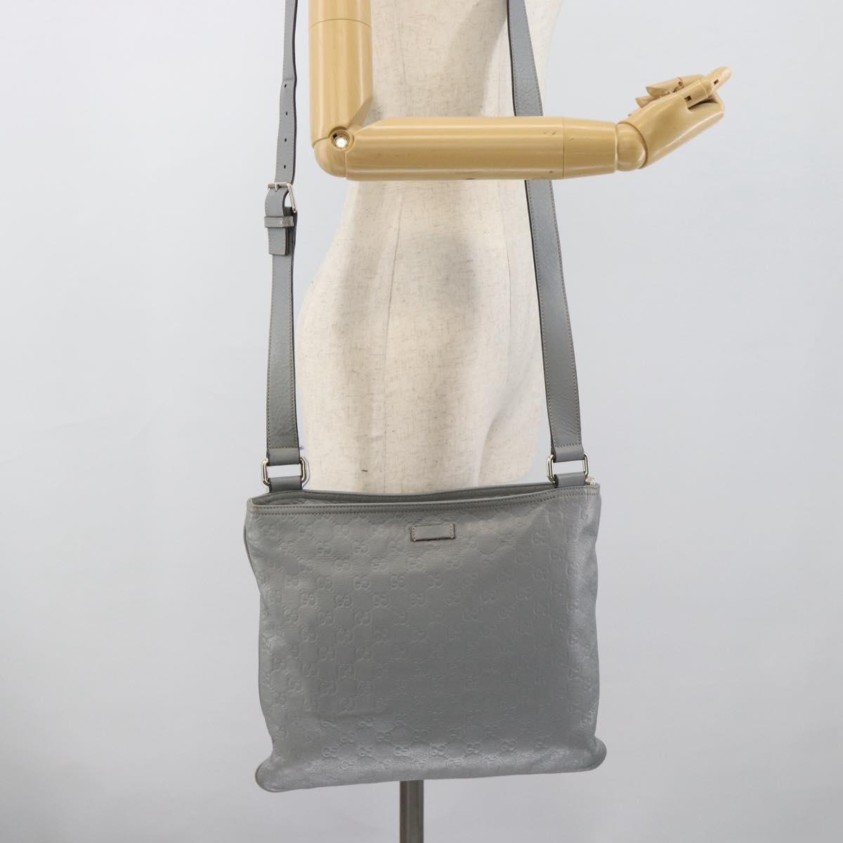Gucci Zip Top Messenger Guccissima Leather Gray Canvas Shoulder Bag Bag (Pre-Owned)