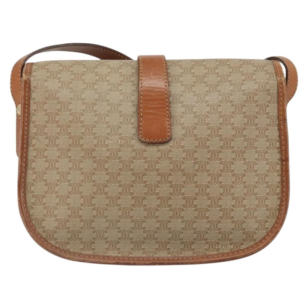 Celine Vintage Macadam Canvas And Leather Beige Canvas Shoulder Bag Bag (Pre-Owned)