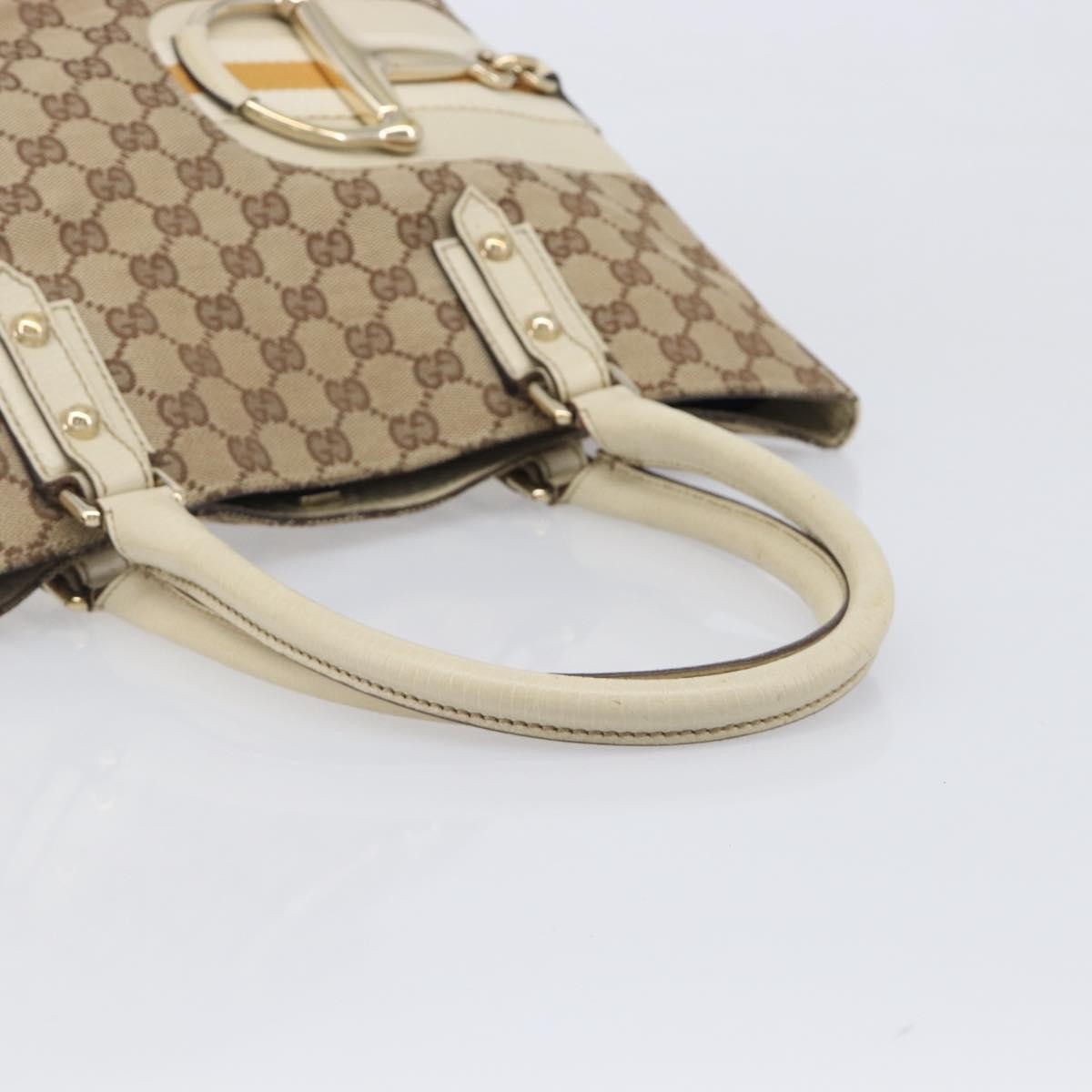 Gucci Horsebit Handle Gg Canvas Beige Canvas Tote Bag Bag (Pre-Owned)