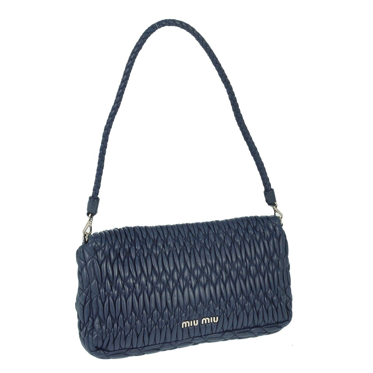 Miu Miu Crystal Clutch Matelasse Leather Navy Leather Clutche & Pouche Bag (Pre-Owned)