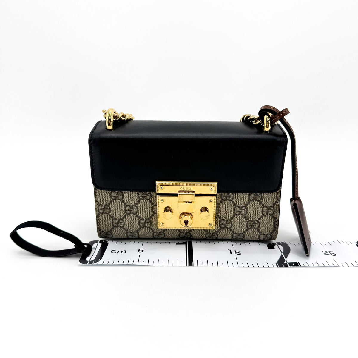 Gucci Padlock Top Handle Gg Coated Canvas And Leather Black Canvas Handbag (Pre-Owned)