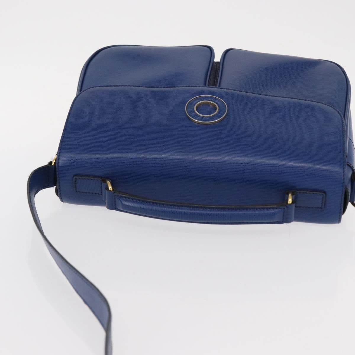 Celine Vintage Circle Logo Leather Blue Leather Shoulder Bag Bag (Pre-Owned)