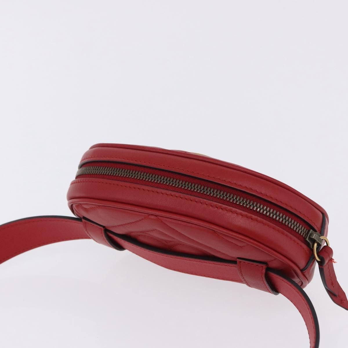 Gucci Gg Marmont Belt Matelasse Leather Red Leather Handbag (Pre-Owned)