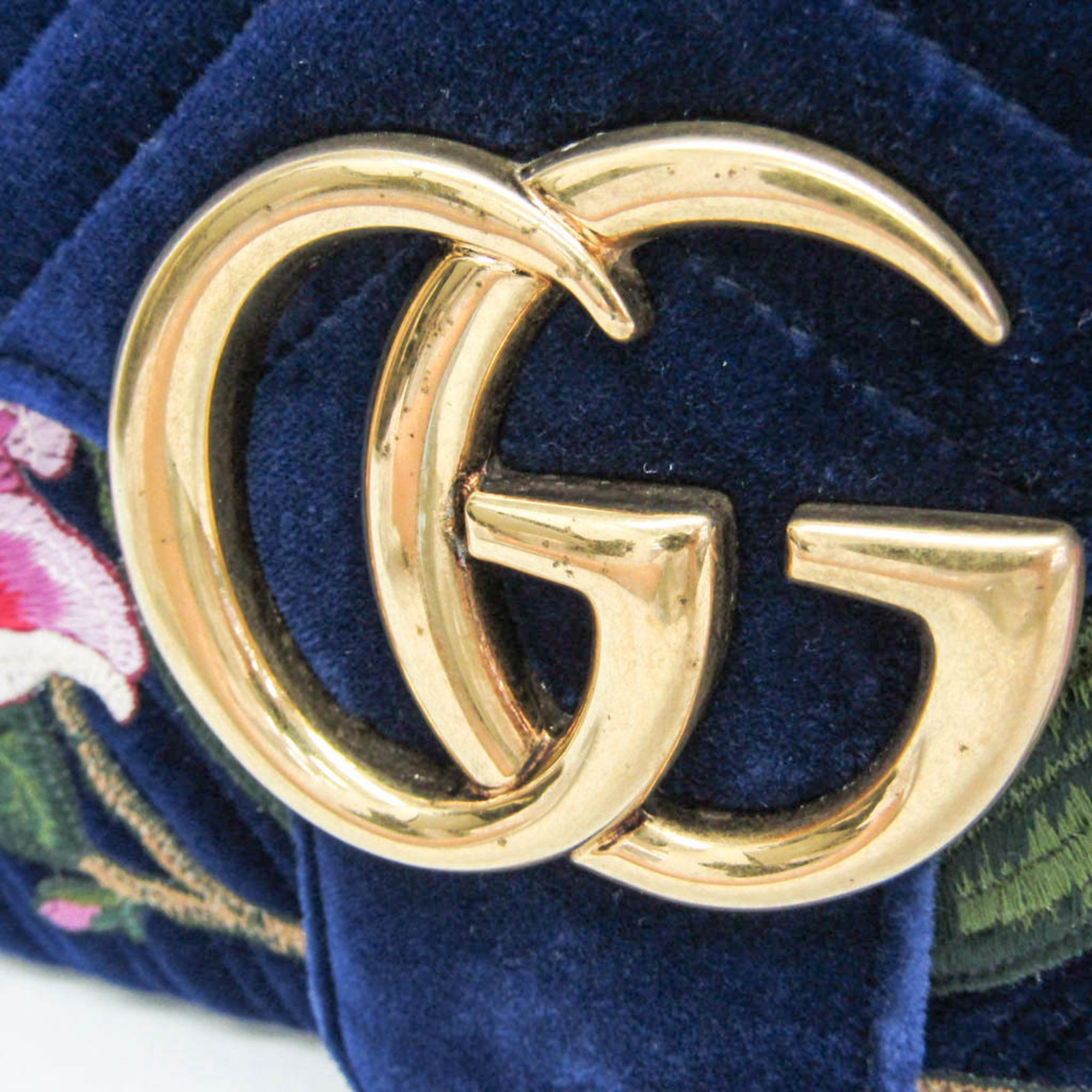 Gucci Gg Marmont Flap Embroidered Matelasse Velvet Blue Velvet Shoulder Bag Bag (Pre-Owned)
