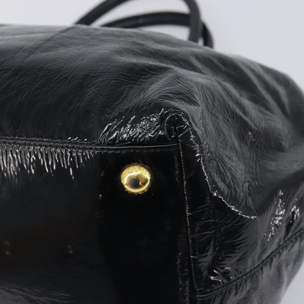 Prada Bow Top Handle Patent Leather Black Patent_Leather Handbag (Pre-Owned)